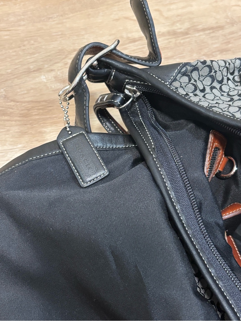 COACH Signature Black Grey Jacquard & Leather Crossbody Saddle Bag - Picture 14 of 14